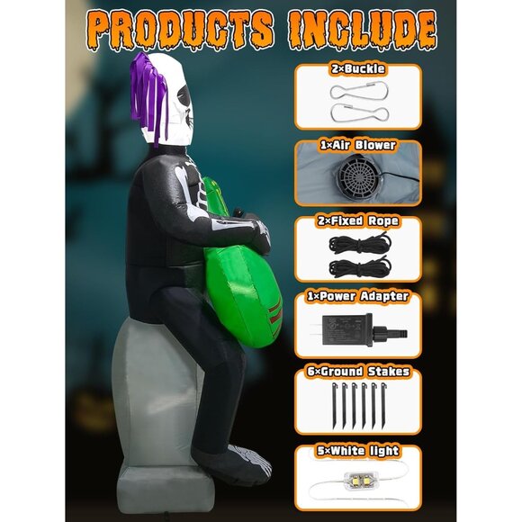 Lorvain 7 FT Halloween Inflatables Decorations Outdoor Skeleton Ghost Tombstone - Picture 5 of 7